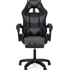 Fauteuil de gaming LED LUC avec repose-pied, coussin de tête et support lombaire noir et gris