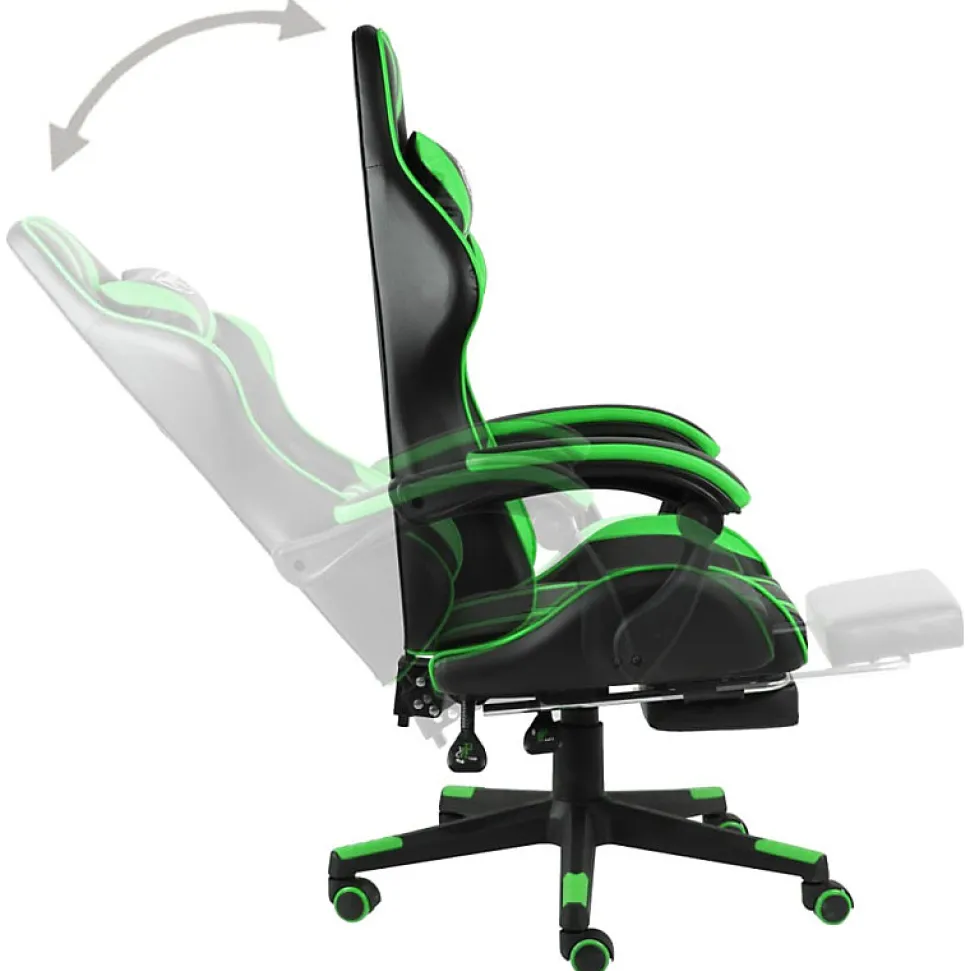 Fauteuil de jeux vidéo avec repose-pied Noir et vert Similicuir vidaXL