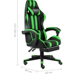 Fauteuil de jeux vidéo avec repose-pied Noir et vert Similicuir vidaXL