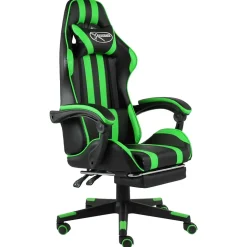 Fauteuil de jeux vidéo avec repose-pied Noir et vert Similicuir vidaXL