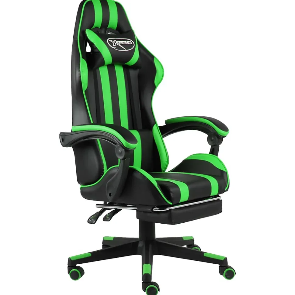 Fauteuil de jeux vidéo avec repose-pied Noir et vert Similicuir vidaXL