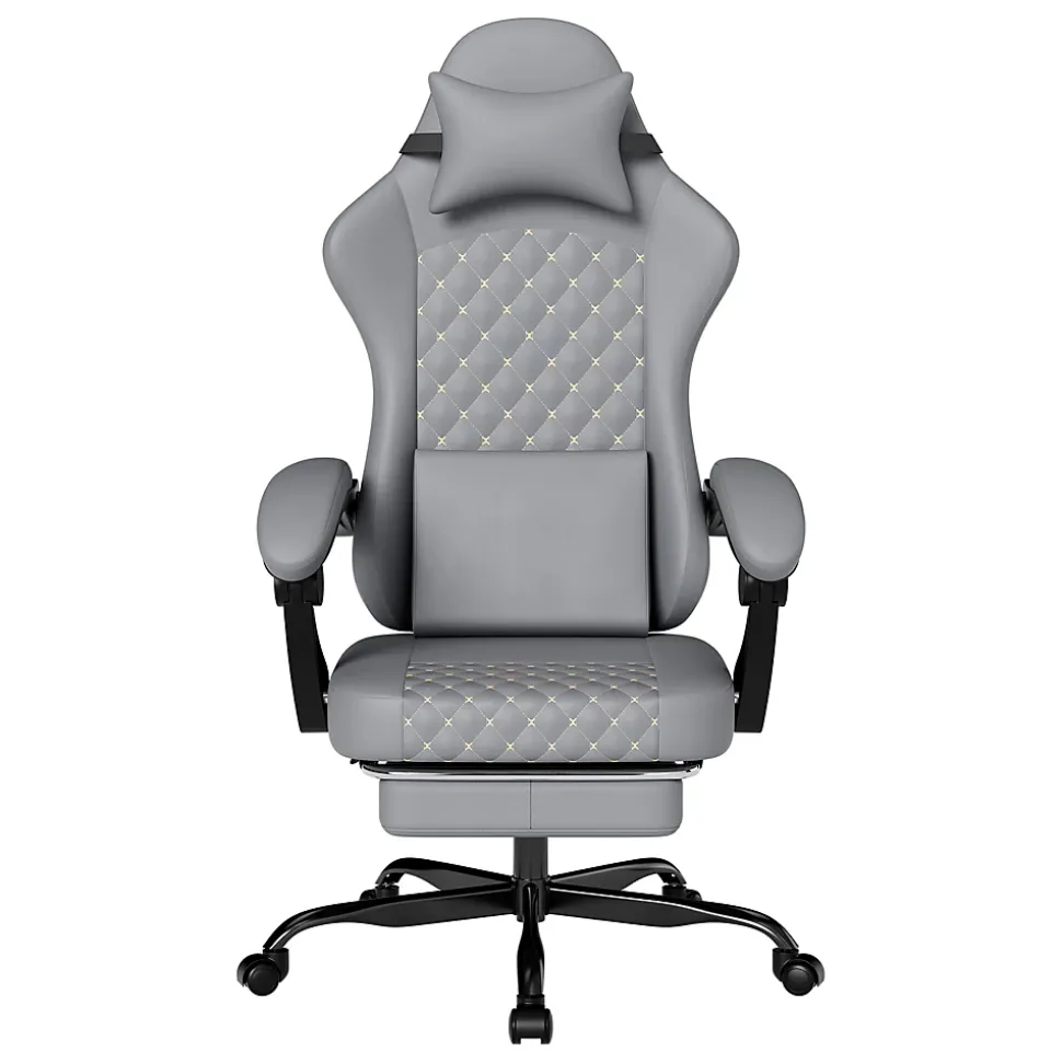 Fauteuil Gamer - Cuir avec Repose-Pieds et Soutien Lombaire, Inclinable Pour Bureau et Ordinateur, Gris