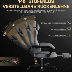 Fauteuil Gamer - Cuir avec Repose-Pieds et Soutien Lombaire, Inclinable Pour Bureau et Ordinateur, Gris