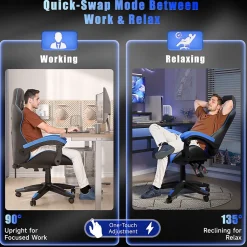Fauteuil gamer ergonomique en similicuir avec support lombaire et appuie-tête
