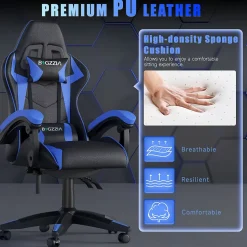 Fauteuil gamer ergonomique en similicuir avec support lombaire et appuie-tête