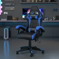 Fauteuil gamer ergonomique en similicuir avec support lombaire et appuie-tête