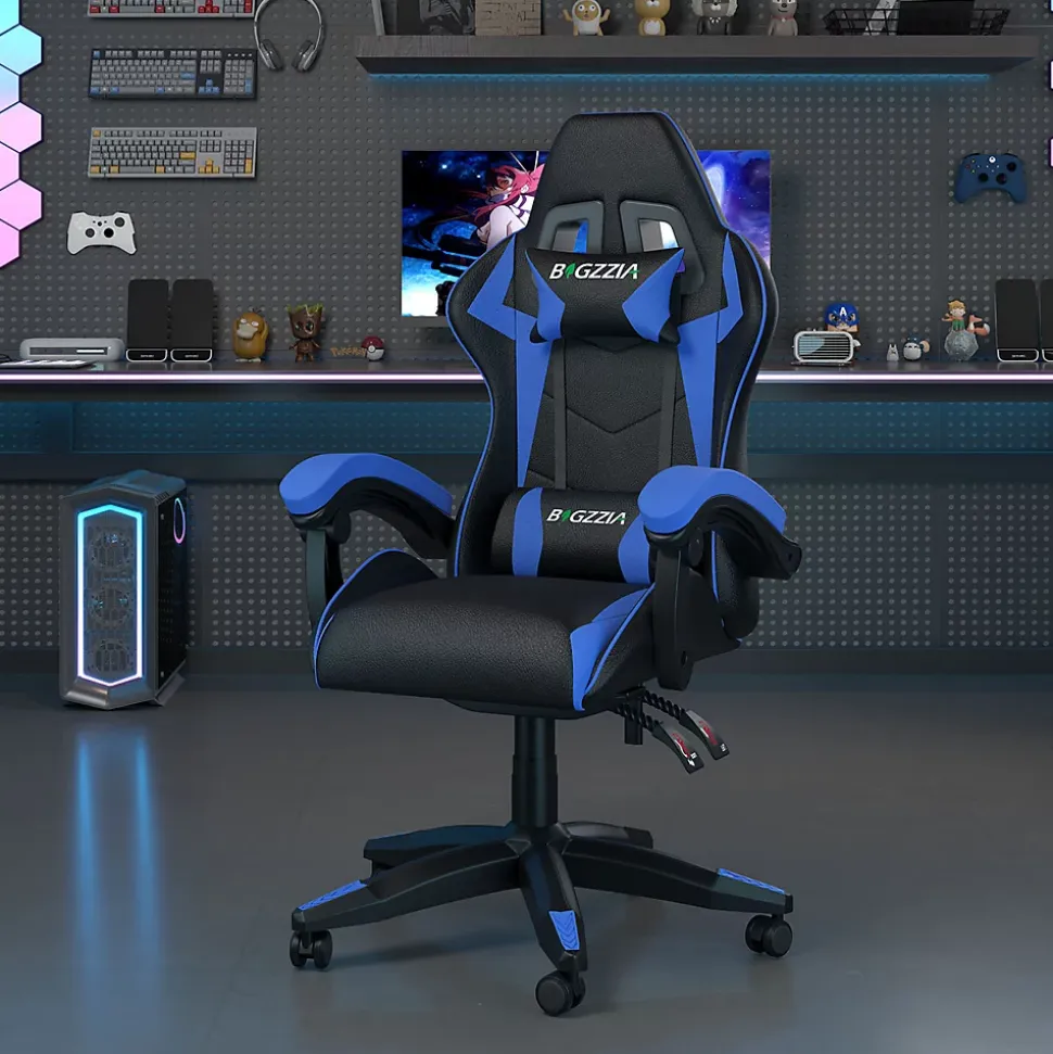Fauteuil gamer ergonomique en similicuir avec support lombaire et appuie-tête
