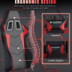 Fauteuil gamer ergonomique en similicuir avec support lombaire et appuie-tête