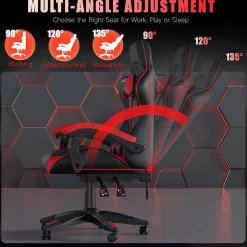 Fauteuil gamer ergonomique en similicuir avec support lombaire et appuie-tête