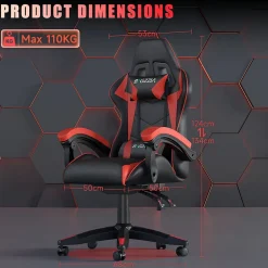 Fauteuil gamer ergonomique en similicuir avec support lombaire et appuie-tête