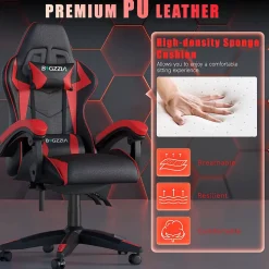 Fauteuil gamer ergonomique en similicuir avec support lombaire et appuie-tête