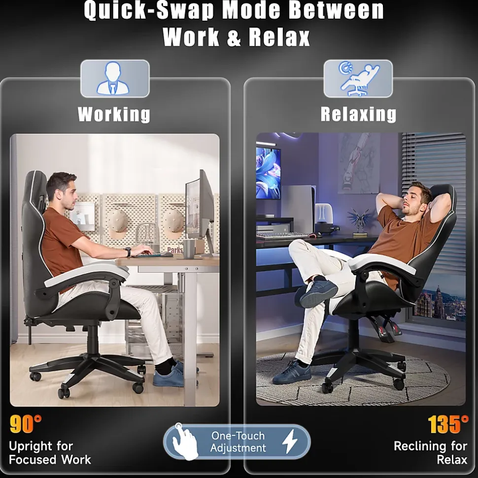 Fauteuil gamer ergonomique en similicuir avec support lombaire et appuie-tête