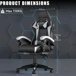 Fauteuil gamer ergonomique en similicuir avec support lombaire et appuie-tête