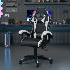 Fauteuil gamer ergonomique en similicuir avec support lombaire et appuie-tête