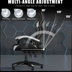 Fauteuil gamer ergonomique en similicuir avec support lombaire et appuie-tête