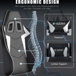 Fauteuil gamer ergonomique en similicuir avec support lombaire et appuie-tête