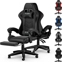 Fauteuil gamer ergonomique avec repose-pieds, dossier inclinable et support lombaire