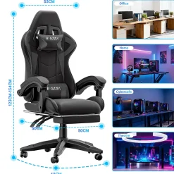 Fauteuil gamer ergonomique avec repose-pieds, dossier inclinable et support lombaire
