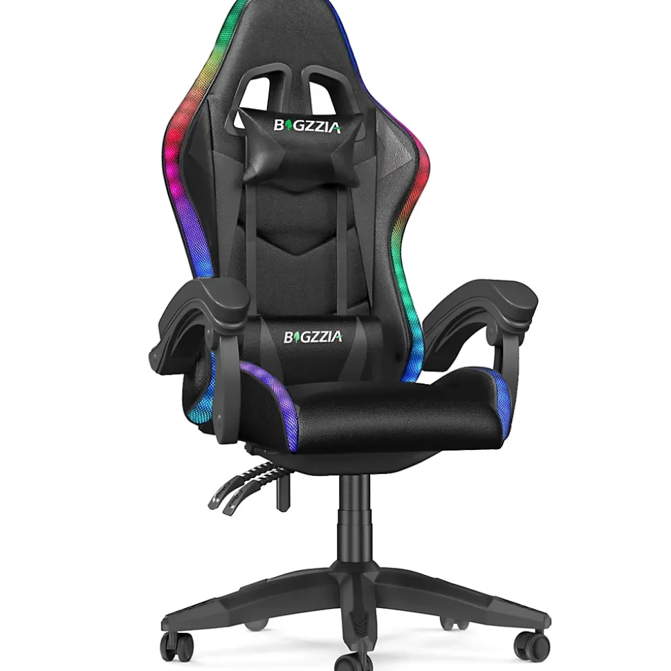 Fauteuil gamer LED RGB ergonomique en similicuir avec support lombaire réglable