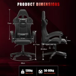 Fauteuil gamer LED RGB ergonomique en similicuir avec support lombaire réglable