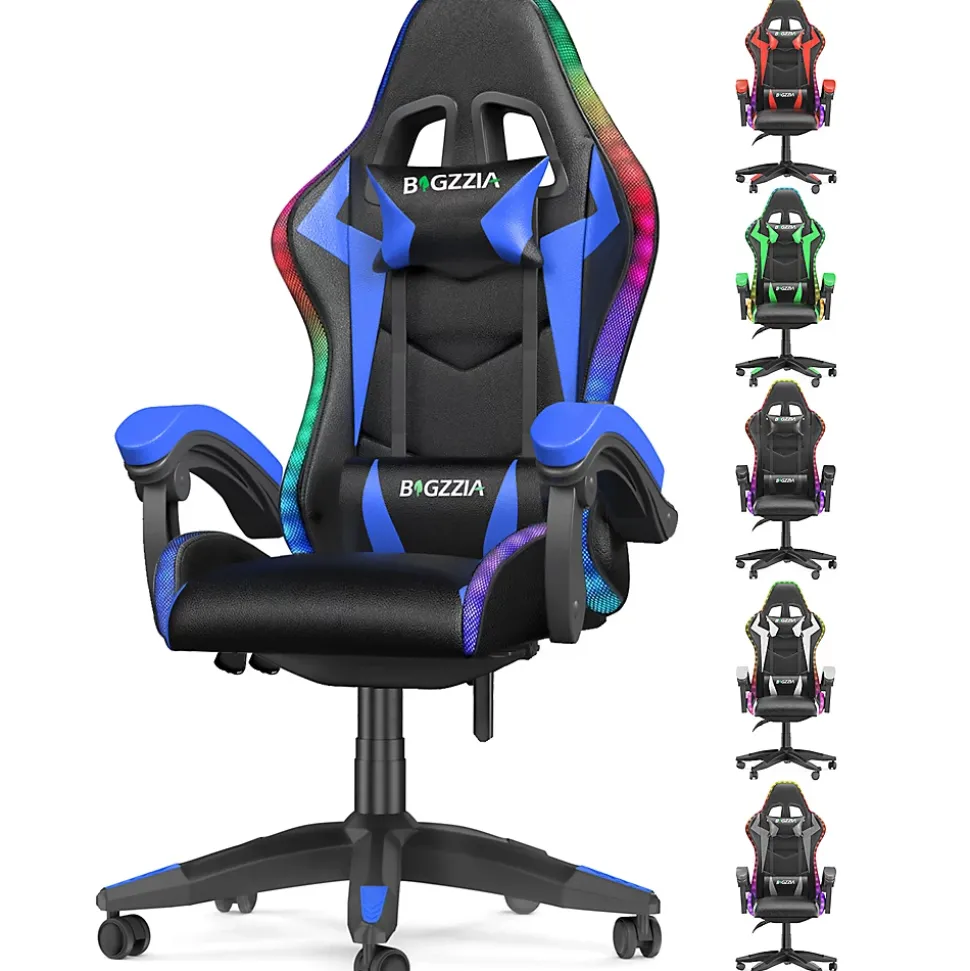 Fauteuil gamer LED RGB ergonomique en similicuir avec support lombaire réglable