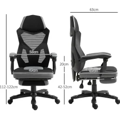 Fauteuil gaming chaise gamer dossier et hauteur réglable roulettes pivotantes repose-pied tissu maille gris noir