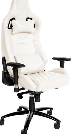 Fauteuil gaming en cuir, hauteur réglable, dossier inclinable, coussin lombaire, pivotant Blanc