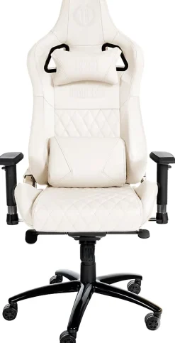 Fauteuil gaming en cuir, hauteur réglable, dossier inclinable, coussin lombaire, pivotant Blanc