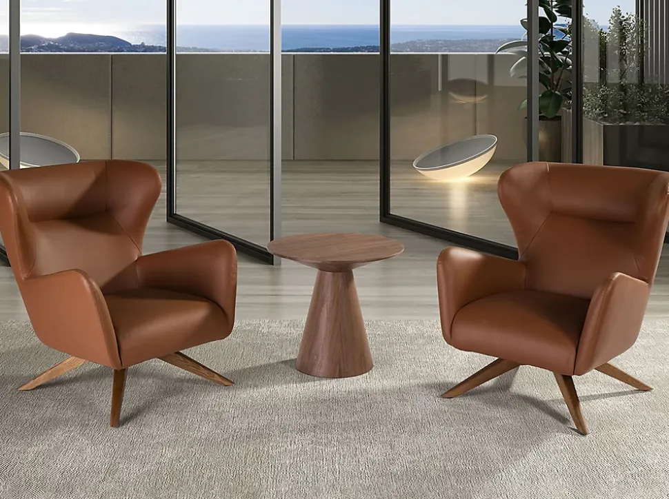 Fauteuil Pivotant en Similicuir Marron avec Accoudoirs Modernes