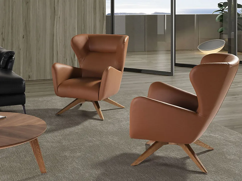 Fauteuil Pivotant en Similicuir Marron avec Accoudoirs Modernes