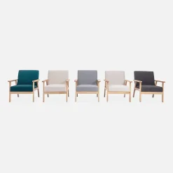 Fauteuil scandinave en bois et tissu crème. Isak. L 64 x P 69.5 x H 73cm