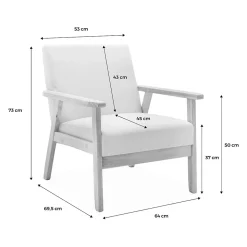 Fauteuil scandinave en bois et tissu crème. Isak. L 64 x P 69.5 x H 73cm
