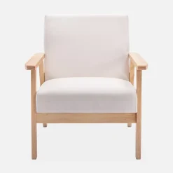 Fauteuil scandinave en bois et tissu crème. Isak. L 64 x P 69.5 x H 73cm