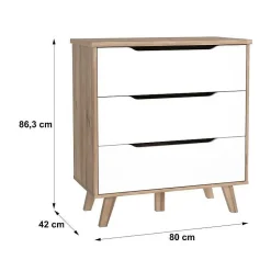 FINLANDEK Commode de chambre VANKKA scandinave decor chene et blanc mat + pieds en bois massif - L 80 cm