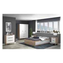 FINLANDEK Commode de chambre VANKKA scandinave decor chene et blanc mat + pieds en bois massif - L 80 cm