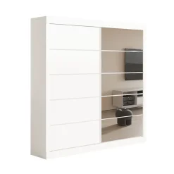 Garde Robe MILS, armoire 2 portes coulissantes avec miroir coloris blanc