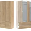 Garde-robe 3 portes Ababala, Armoire de chambre avec 3 portes et 2 tiroirs, Armoire à vêtements, 135x52h200 cm, Chêne