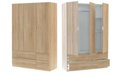Garde-robe 3 portes Ababala, Armoire de chambre avec 3 portes et 2 tiroirs, Armoire à vêtements, 135x52h200 cm, Chêne