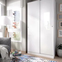 Garde-robe 2 portes Abigale, Cintre pour chambre à coucher, Armoire polyvalente, 100x50h204 cm, Blanc