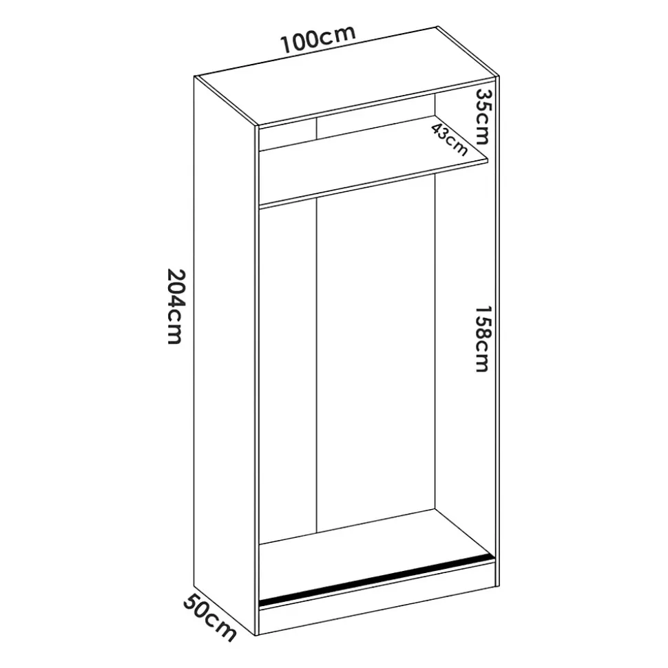 Garde-robe 2 portes Abigale, Cintre pour chambre à coucher, Armoire polyvalente, 100x50h204 cm, Blanc