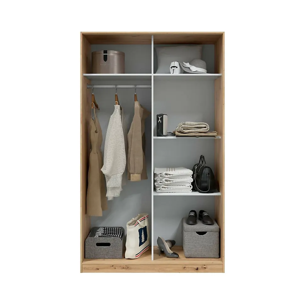 Garde-robe 2 portes Adrenalin, Armoire de chambre, Armoire avec 4 étagères et tringle à vêtements, 120x50h200 cm, Chêne Nodi