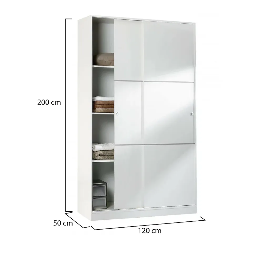 Garde-robe 2 portes Adrenalin, Armoire de chambre, Armoire avec 4 étagères et tringle à vêtements, 120x50h200 cm, Blanc