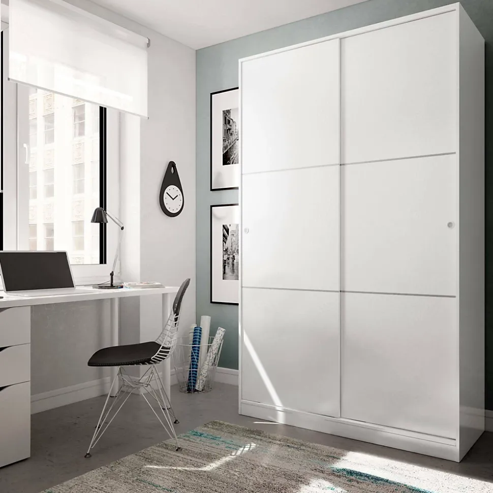Garde-robe 2 portes Adrenalin, Armoire de chambre, Armoire avec 4 étagères et tringle à vêtements, 120x50h200 cm, Blanc