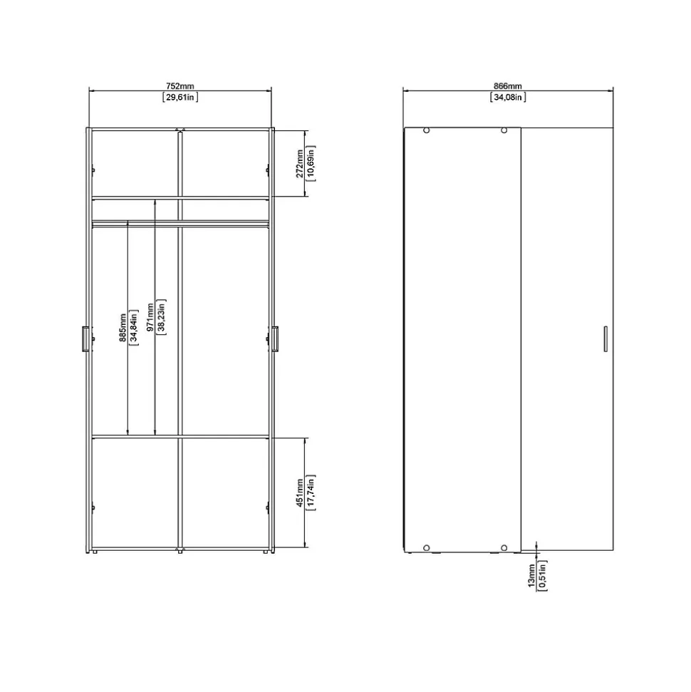 Garde-robe 2 portes Alibabba, Meubles de chambre, Penderie de plain-pied, Placard à vêtements, 77x49 h175 cm, Blanc
