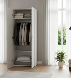Garde-robe 2 portes Alibabba, Meubles de chambre, Penderie de plain-pied, Placard à vêtements, 77x49 h175 cm, Blanc