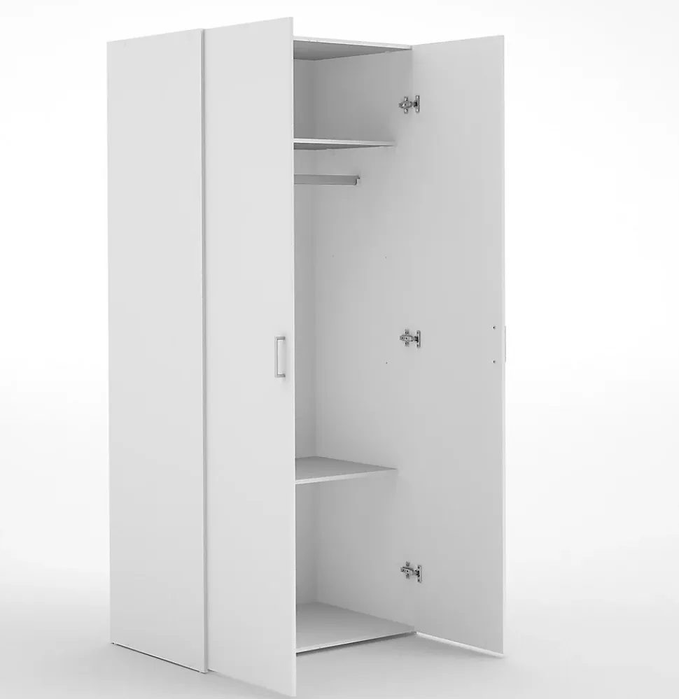 Garde-robe 2 portes Alibabba, Meubles de chambre, Penderie de plain-pied, Placard à vêtements, 77x49 h175 cm, Blanc