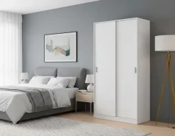Garde-robe 2 portes Alt, armoire de chambre, armoire avec étagère et tringle à vêtements, 100x50h200 cm, blanc