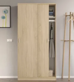 Garde-robe 2 portes Alt, armoire de chambre, armoire avec étagère et tringle à vêtements, 100x50h200 cm, chêne