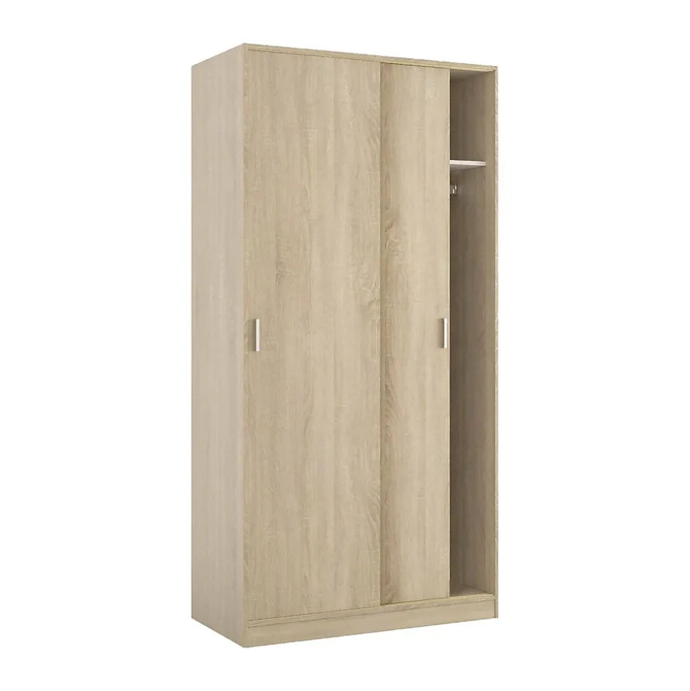 Garde-robe 2 portes Alt, armoire de chambre, armoire avec étagère et tringle à vêtements, 100x50h200 cm, chêne