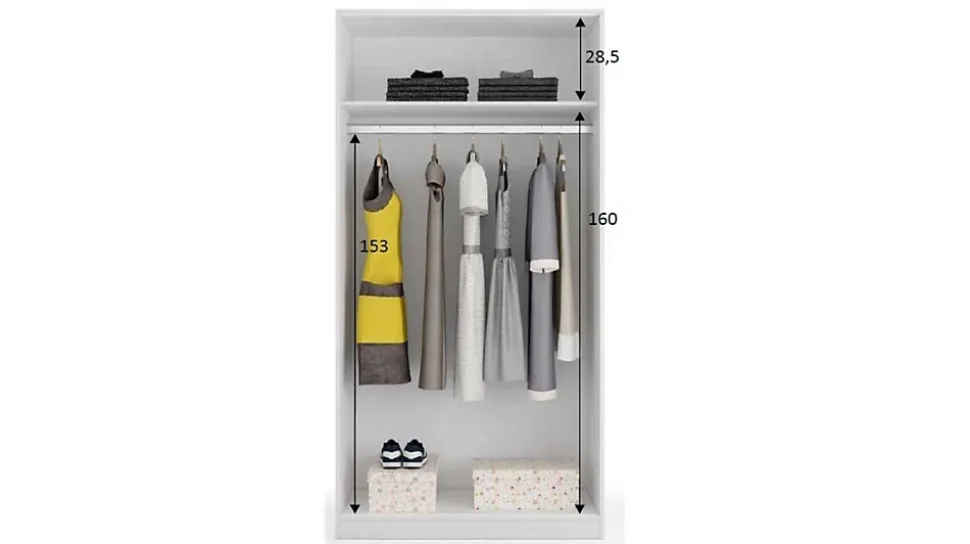 Garde-robe 2 portes Alt, armoire de chambre, armoire avec étagère et tringle à vêtements, 100x50h200 cm, chêne